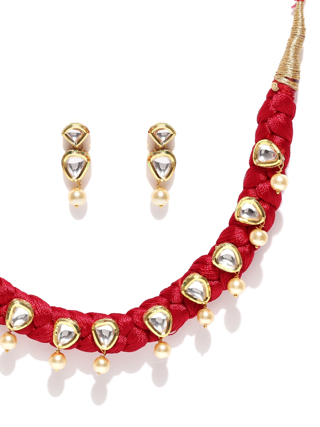 YouBella Red  Gold-Toned Stone-Studded Beaded Jewellery Set